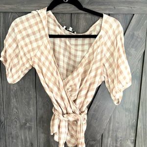 Madewell checkered wrapped blouse